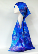 Load image into Gallery viewer, A Hand Painted Silk Satin Scarf Celtic Blue Lilac Haze
