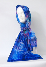 Load image into Gallery viewer, A Silk Satin Scarf Blue Magenta Celtic
