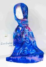 Load image into Gallery viewer, Silk Satin Scarf Celtic Blue Magenta
