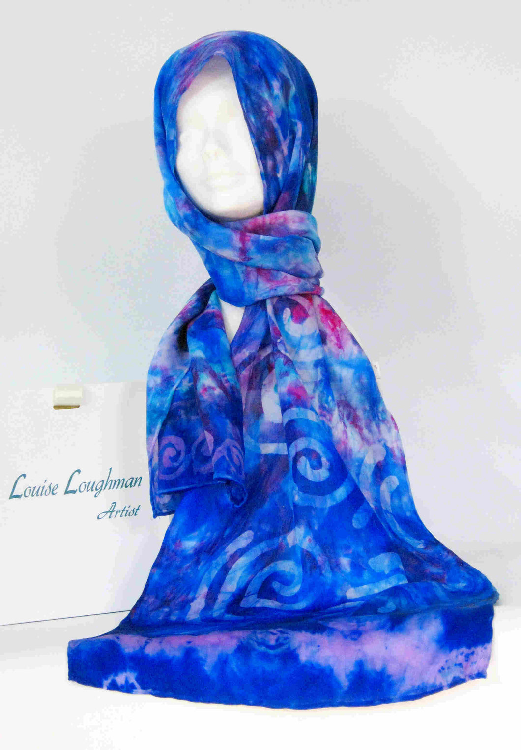 Silk Satin Scarf Celtic Blue Magenta