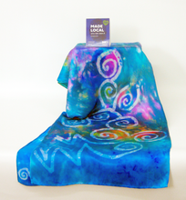 Load image into Gallery viewer, Silk Satin Scarf Celtic Turquoise Aurora
