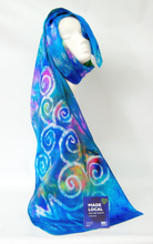 Load image into Gallery viewer, Silk Satin Scarf Celtic Turquoise Aurora

