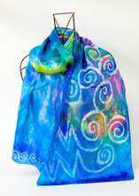 Load image into Gallery viewer, Silk Satin Scarf Celtic Turquoise Aurora
