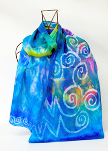 Silk Satin Scarf Celtic Turquoise Aurora