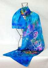 Load image into Gallery viewer, Silk Satin Scarf Celtic Turquoise Aurora
