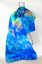 Load image into Gallery viewer, Silk Satin Scarf Celtic Turquoise Aurora
