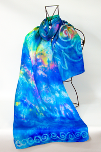 Silk Satin Scarf Celtic Turquoise Aurora
