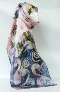 Silk Satin Scarf The Children of Lir in Grey and Pink