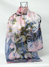Load image into Gallery viewer, Silk Satin Scarf The Children of Lir in Grey and Pink
