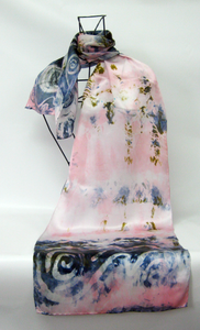 Silk Satin Scarf The Children of Lir in Grey and Pink