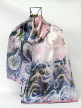 Load image into Gallery viewer, Silk Satin Scarf The Children of Lir in Grey and Pink
