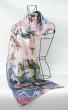 Load image into Gallery viewer, Silk Satin Scarf The Children of Lir in Grey and Pink
