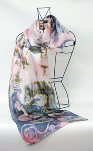 Silk Satin Scarf The Children of Lir in Grey and Pink