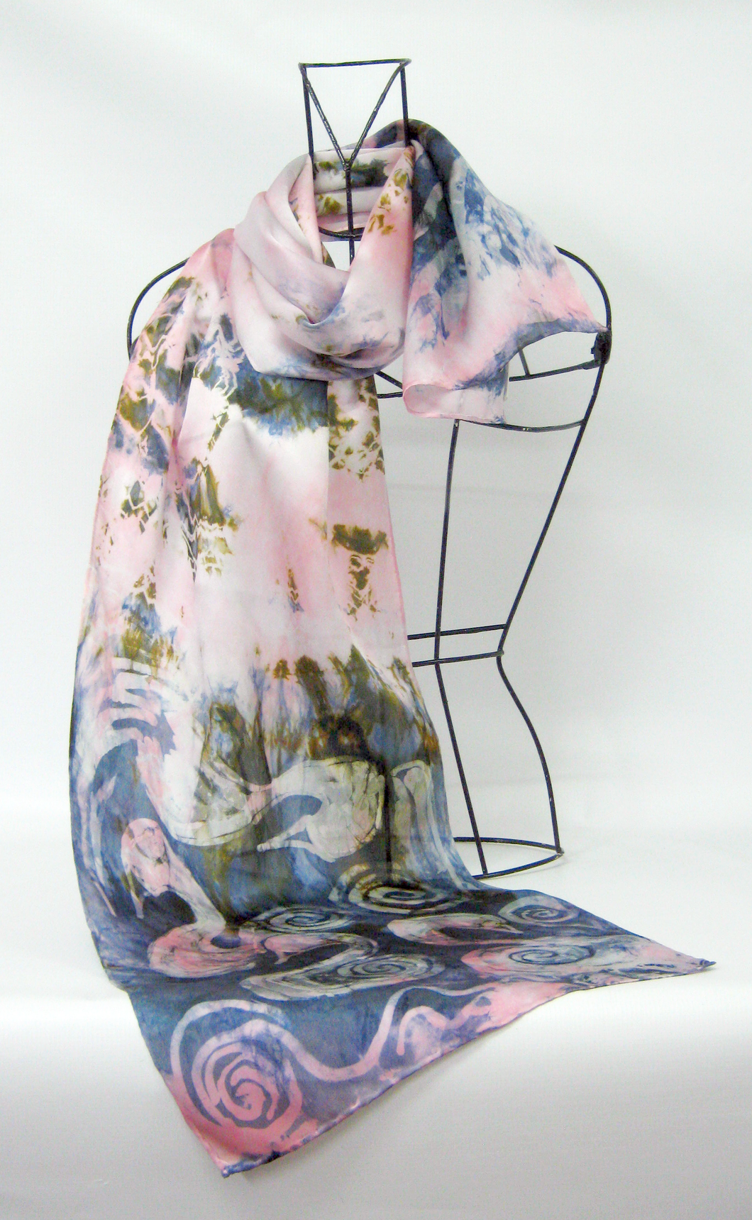 Silk Satin Scarf The Children of Lir in Grey and Pink