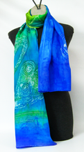 Load image into Gallery viewer, Silk Scarf Blue Drumlin Swan

