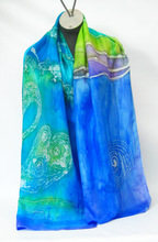 Load image into Gallery viewer, Silk Scarf Blue Drumlin Swan
