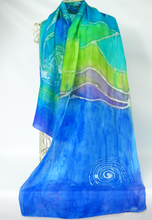 Load image into Gallery viewer, Silk Scarf Blue Drumlin Swan
