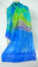 Load image into Gallery viewer, Silk Scarf Blue Drumlin Swan

