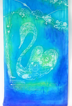 Load image into Gallery viewer, Silk Scarf Blue Drumlin Swan
