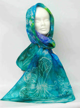Load image into Gallery viewer, Silk Habotai Scarf The Teal Butterfly
