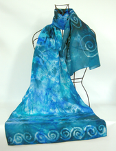 Load image into Gallery viewer, A Hand Painted Silk Scarf Celtic Teal Aqua
