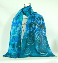 Load image into Gallery viewer, A Hand Painted Silk Scarf Celtic Teal Aqua
