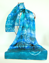 Load image into Gallery viewer, A Hand Painted Silk Scarf Celtic Teal Aqua

