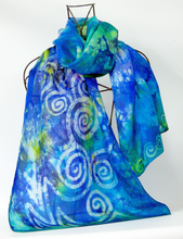 Load image into Gallery viewer, Silk Scarf Celtic Blue yellow Garden
