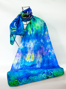 Silk Scarf Celtic Blue yellow Garden