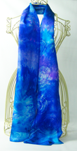 Load image into Gallery viewer, silk_shawl_hand_painted_in_the_art_of_batik_perfect_as_a_scarf_to_add_pops_of_colour_to_winter_coats_and_also_can_be_worn_as_an_evening_shawl
