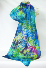 Load image into Gallery viewer, Silk Habotai Scarf Celtic Green Summer Rainbow
