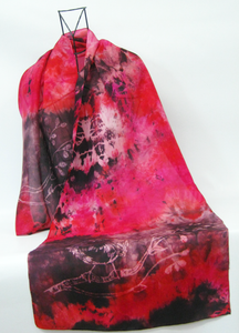 hand_painted_silk_scarf_in_bright_pinky_red_and_robin_deawing