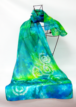 Load image into Gallery viewer, Silk Scarf Light Weight Celtic Green, Aqua Blend
