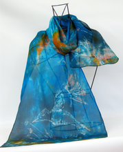 Load image into Gallery viewer, Silk Scarf Light weight The Dark Green kingfisher

