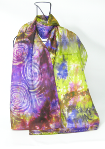 Silk Scarf Hand Painted Lilac and Greeny Gold Celtic