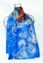 Load image into Gallery viewer, A Hand Painted Silk Scarf Blue Children of Lir

