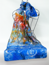 Load image into Gallery viewer, A Hand Painted Silk Scarf Blue Children of Lir
