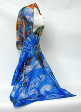 Load image into Gallery viewer, A Hand Painted Silk Scarf Blue Children of Lir
