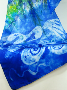 A Hand Painted Silk Scarf Blue Children of Lir