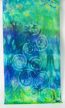 Load image into Gallery viewer, Silk Scarf Blue Green Celtic
