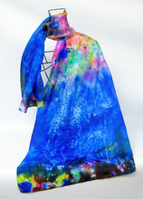 Load image into Gallery viewer, Silk Scarf Celtic Blue Flower Rainbow
