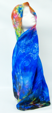 Load image into Gallery viewer, Silk Scarf Celtic Blue Flower Rainbow
