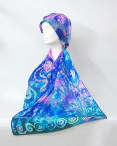 Silk Scarf Hand Painted Celtic Fuschia Water Forrest