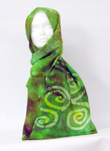 Load image into Gallery viewer, Silk Scarf Celtic Green Finch

