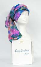 Load image into Gallery viewer, A Hand Painted Silk Scarfl Celtic Teal Flower Garden
