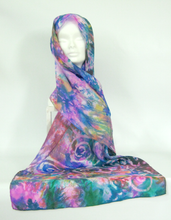 Load image into Gallery viewer, A Hand Painted Silk Scarfl Celtic Teal Flower Garden
