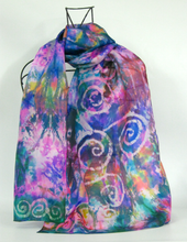 Load image into Gallery viewer, A Hand Painted Silk Scarfl Celtic Teal Flower Garden
