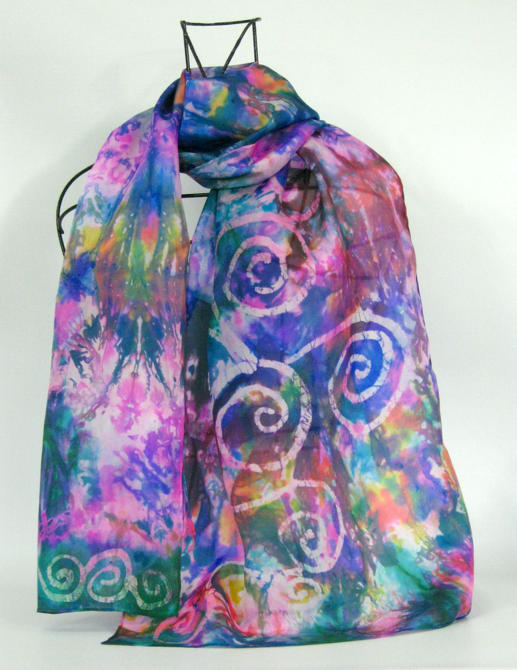 A Hand Painted Silk Scarfl Celtic Teal Flower Garden