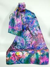 Load image into Gallery viewer, A Hand Painted Silk Scarfl Celtic Teal Flower Garden
