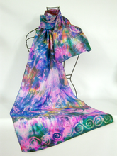 Load image into Gallery viewer, A Hand Painted Silk Scarfl Celtic Teal Flower Garden
